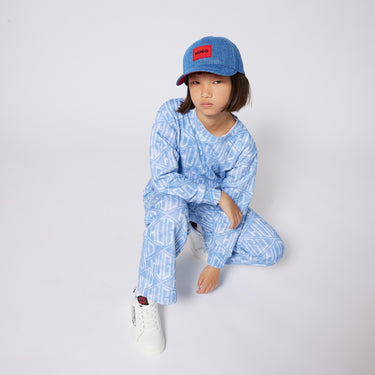 HUGO Set de pants para niña all over logo azul